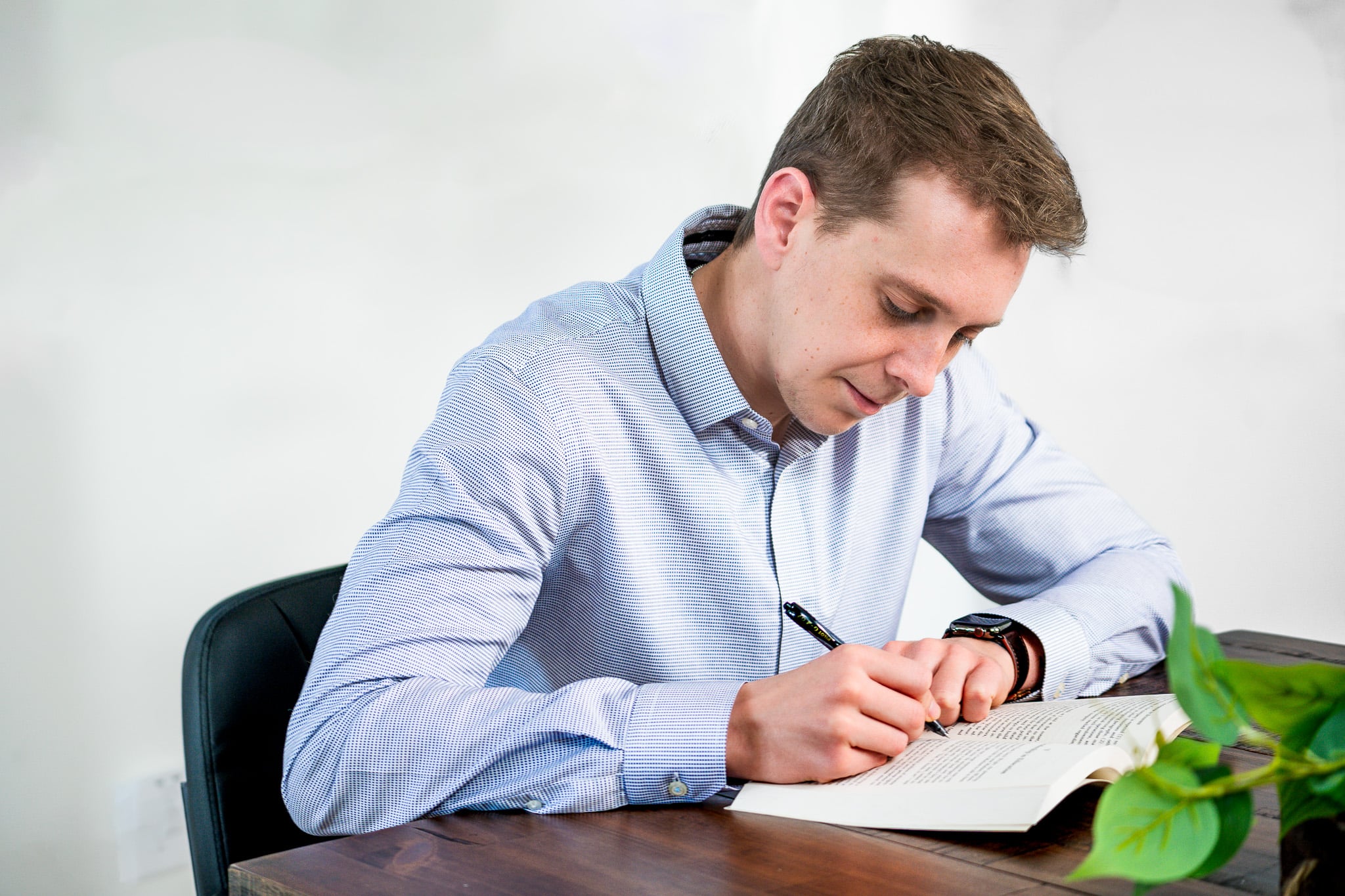 student working and writing