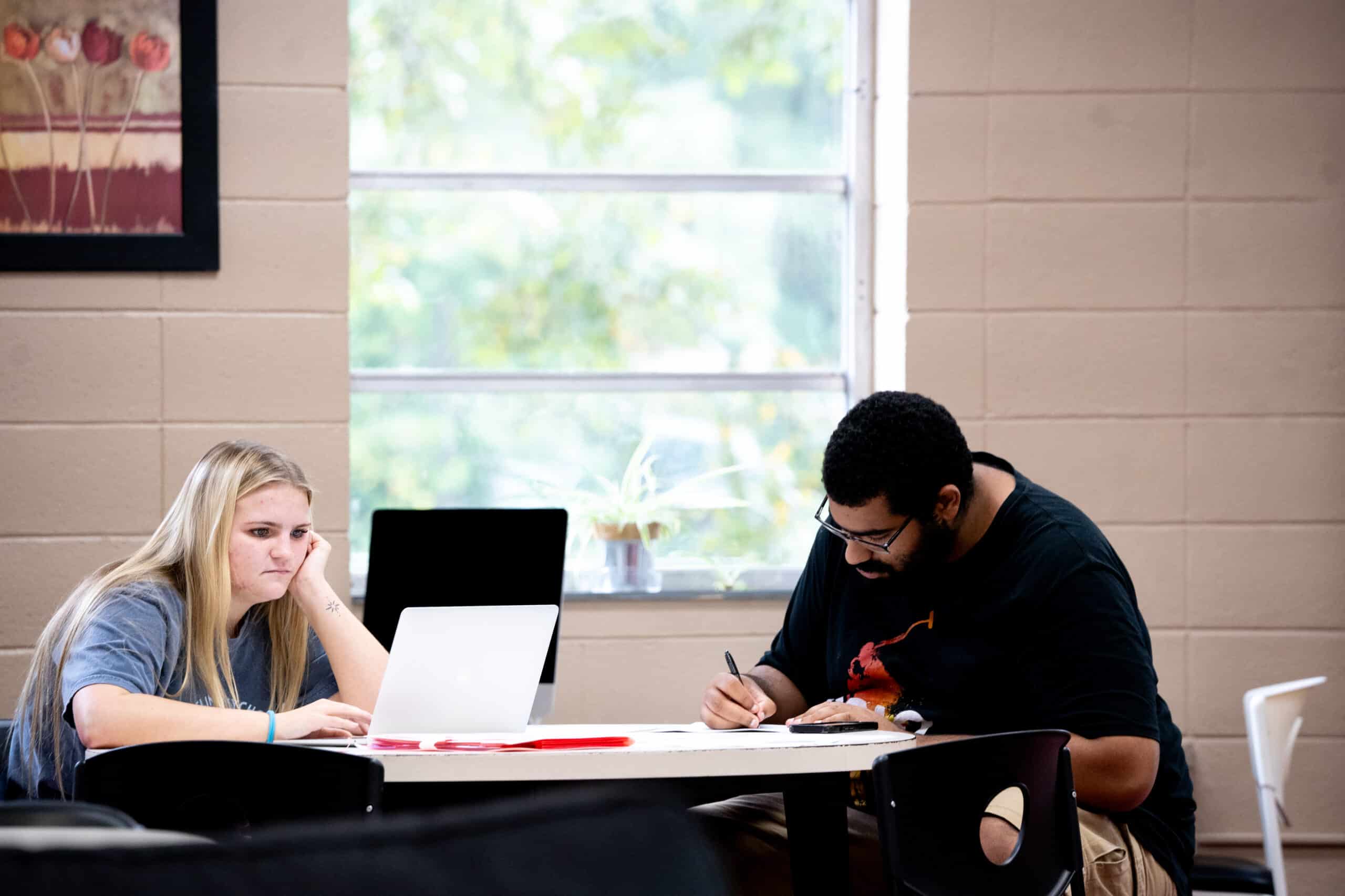 two students studying together.