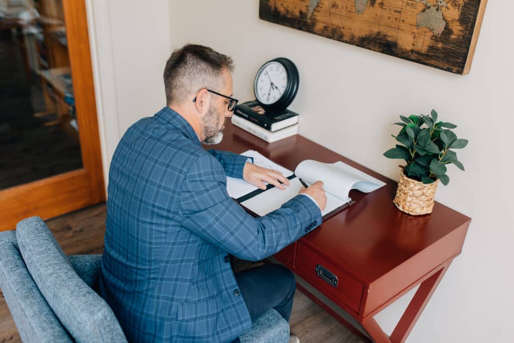 A graduate student working on his paper.
