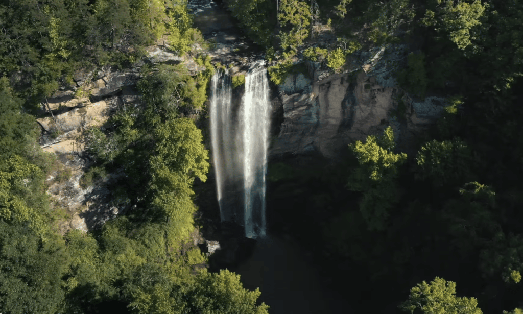 Aerial shot of Toccoa Falls