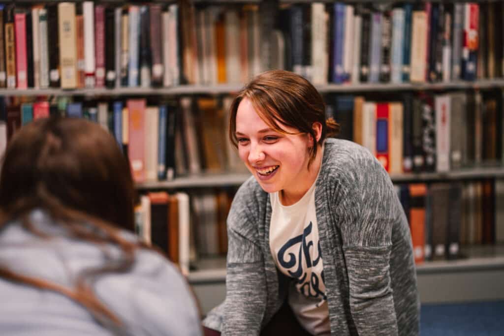 woman student in library