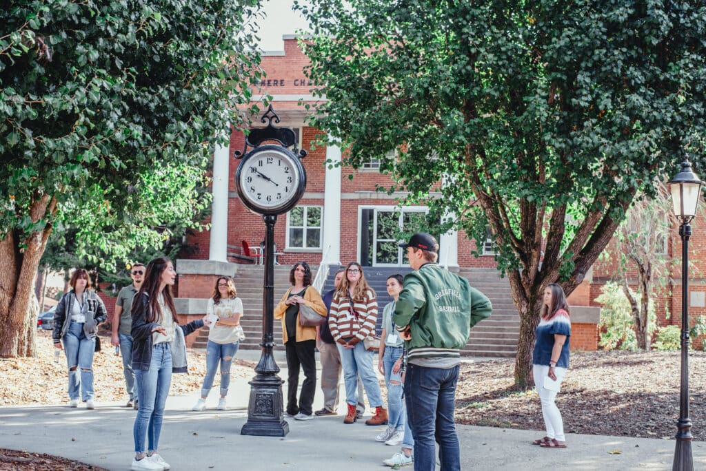 Potential Toccoa Falls College walk around the campus on a recruiting tour.