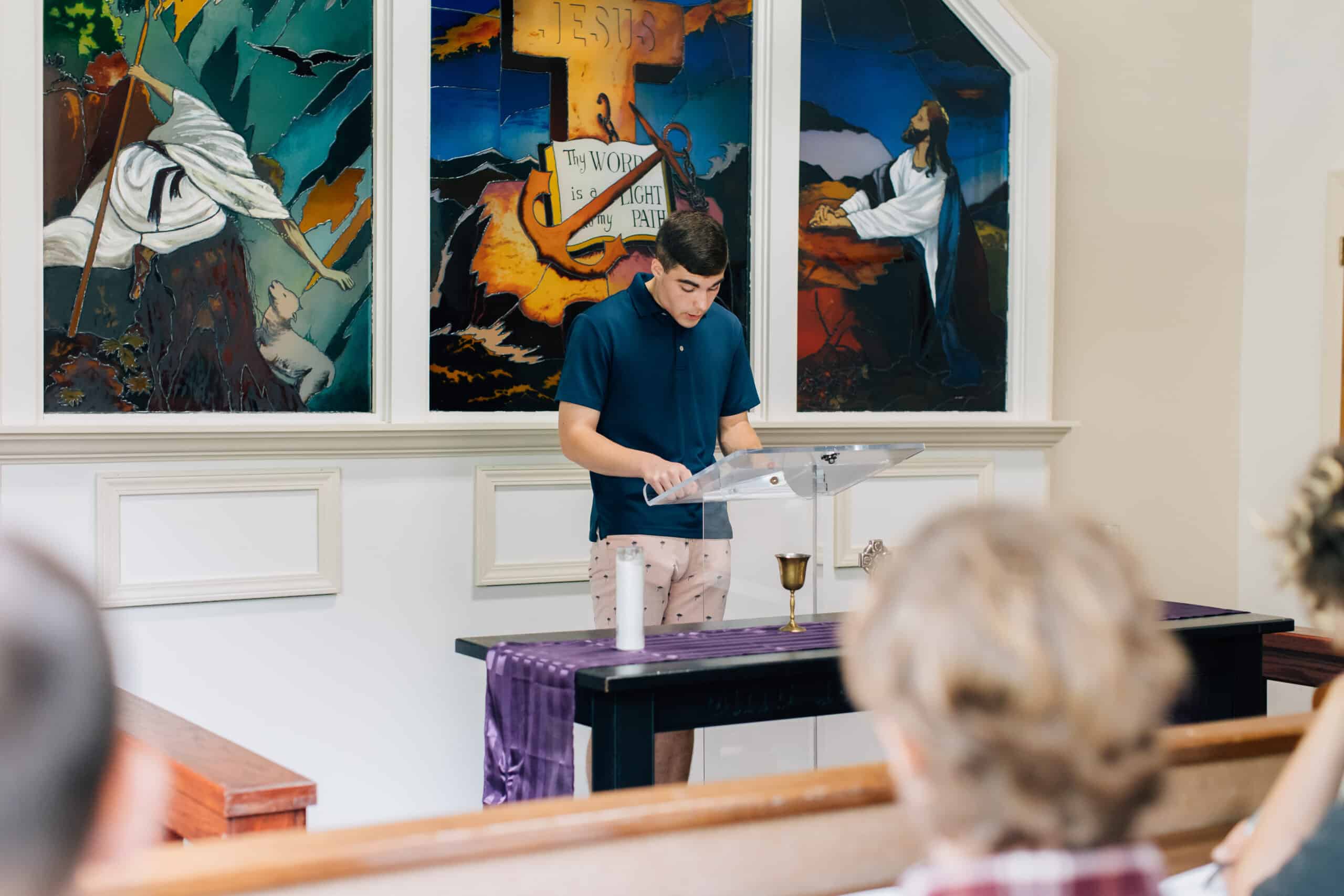 Student in preaching class