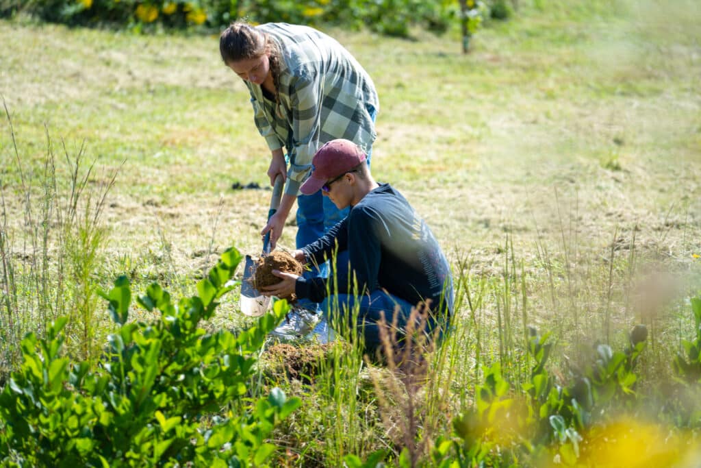 students at farm